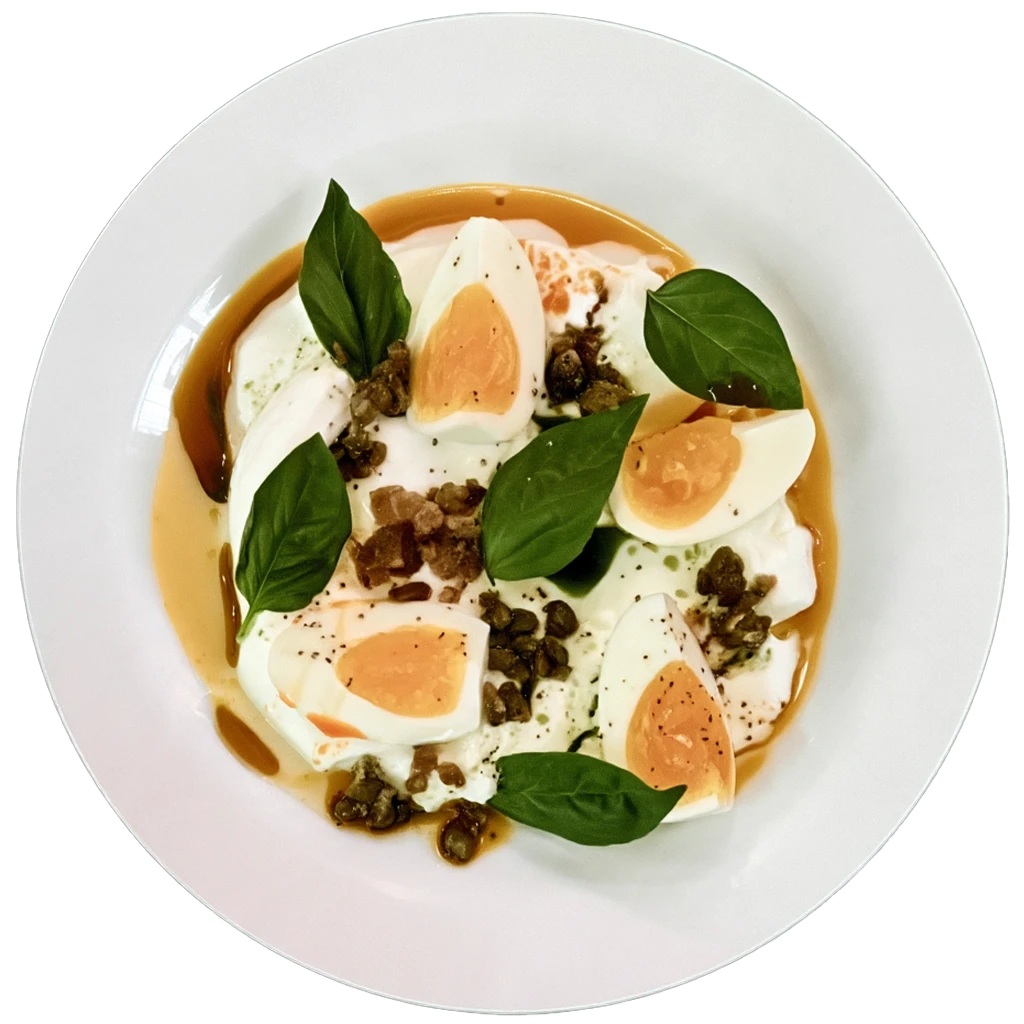 Yogurt plate menu: egg & bacon crumble