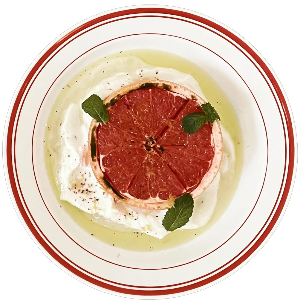 Yogurt plate menu: grapefruit brûlée
